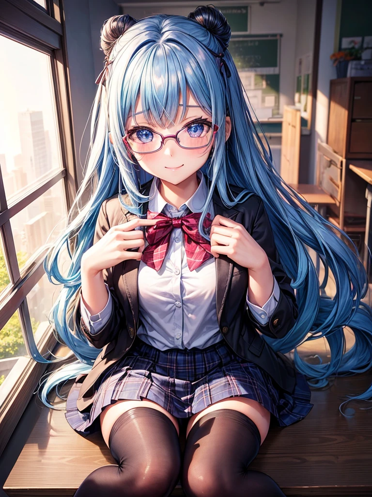 middle School girls，smile，Best Quality，High-dimensional beautiful girl，Multidimensional beautiful girl，Wearing glasses，Several girls are depicted，cute制服，blazer，cardigan，8k，Highest quality，Long Hair，cute，fluffy，Angel，Beautiful aesthetics，Beautiful Foot Skin，Long Hair，blue eyes，School，classroom，perfection，masterpiece，Have sparkling eyes，tights，Horny girl，Naughty Girls，美しいcute女の子，Horny girl，Beautiful girl，Multi-colored hair，Latest Fashion， girl，