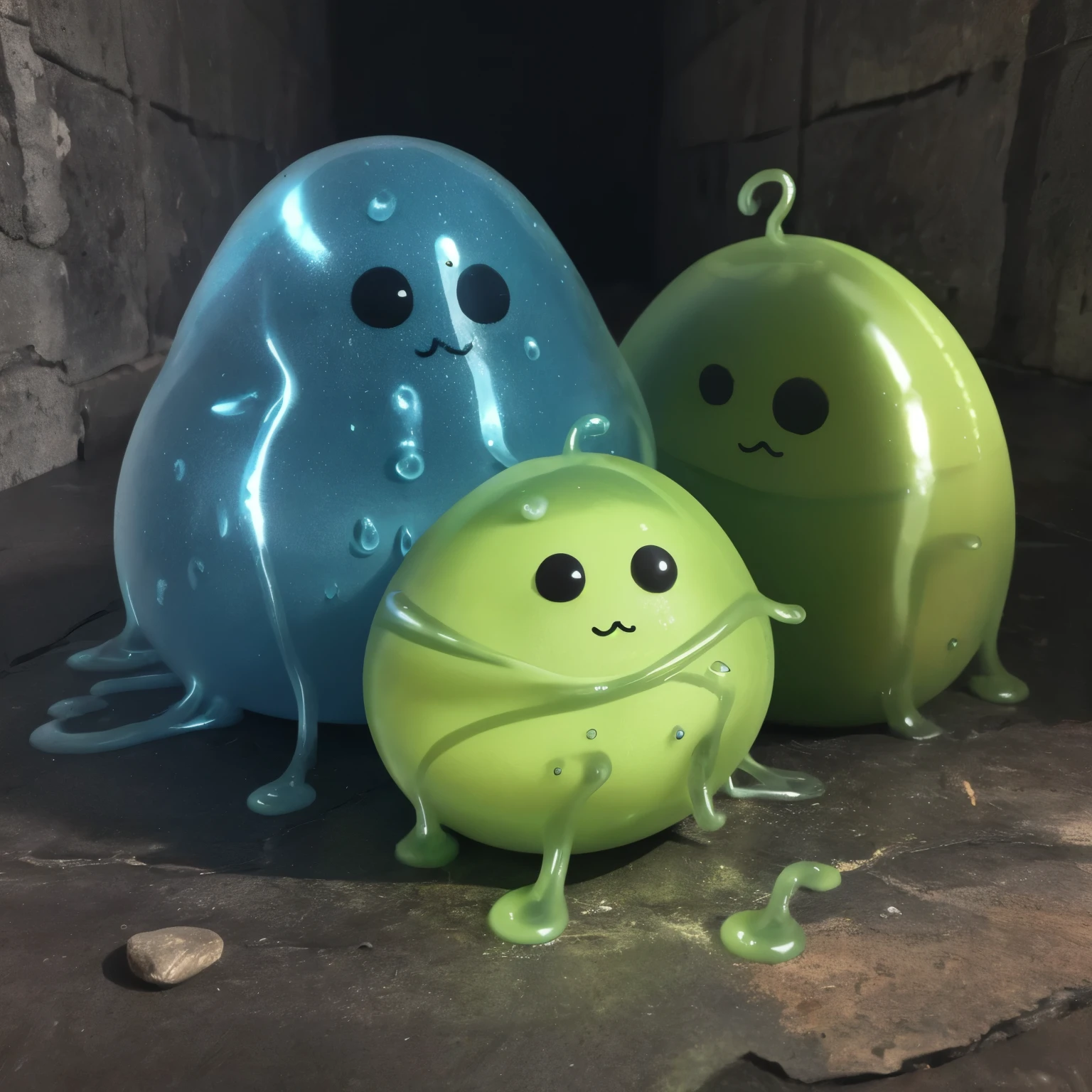 a slime, adorable shape, pretty, no human, in the dungeon, best quality, high resolution, detailed, realistic, 