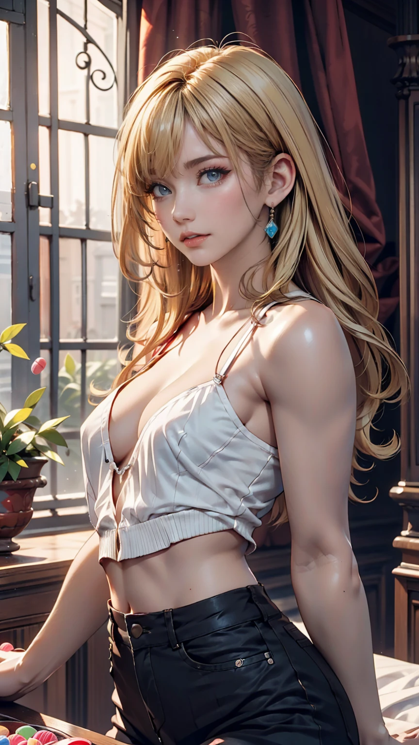 Lost Front Full Frame, Realistic details, Stanley Artjam Lau, Candy on your arm, French Canadian, Norwegian, Irish, Blonde, skinny, small, thin, small, hot, blue eyes, Hourglass Shape, 5'4, 8k yen, 4k yen, Beautiful lighting, cute, Innocent、Narrow waist