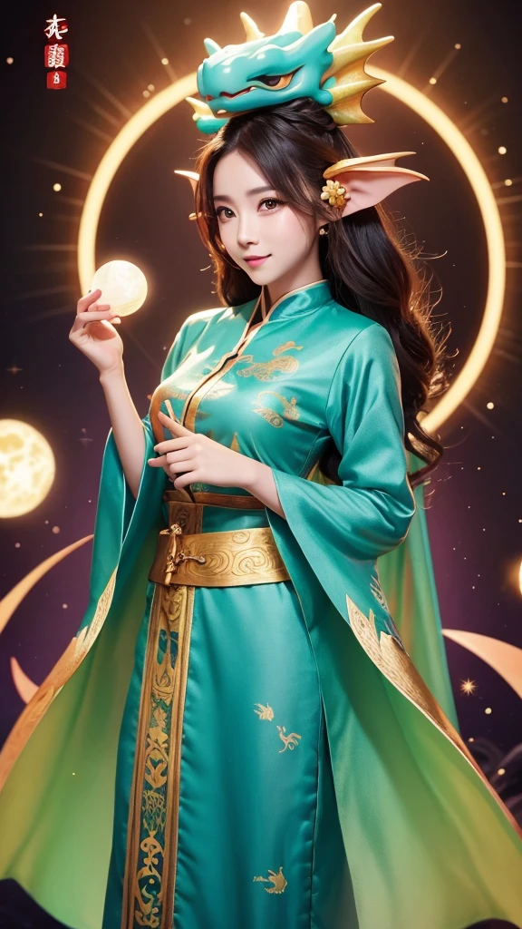 dragon雲　Lucky　dragon　background　graphic　cute　Fantasy　universe　Talk to　beautiful　woman　Upper Body　front