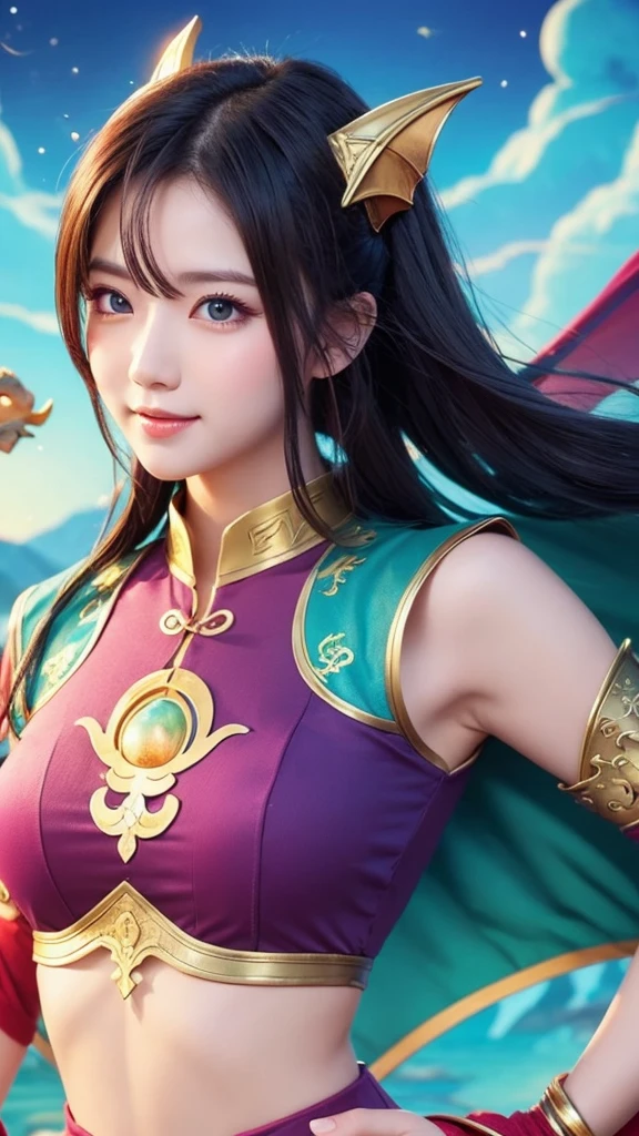 dragon雲　Lucky　dragon　background　graphic　cute　Fantasy　　Talk to　beautiful　woman　Upper Body　front　face