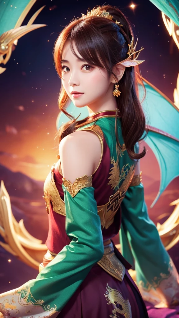 dragon雲 Lucky dragon background graphic cute Fantasy Talk to beautiful woman Upper Body front face