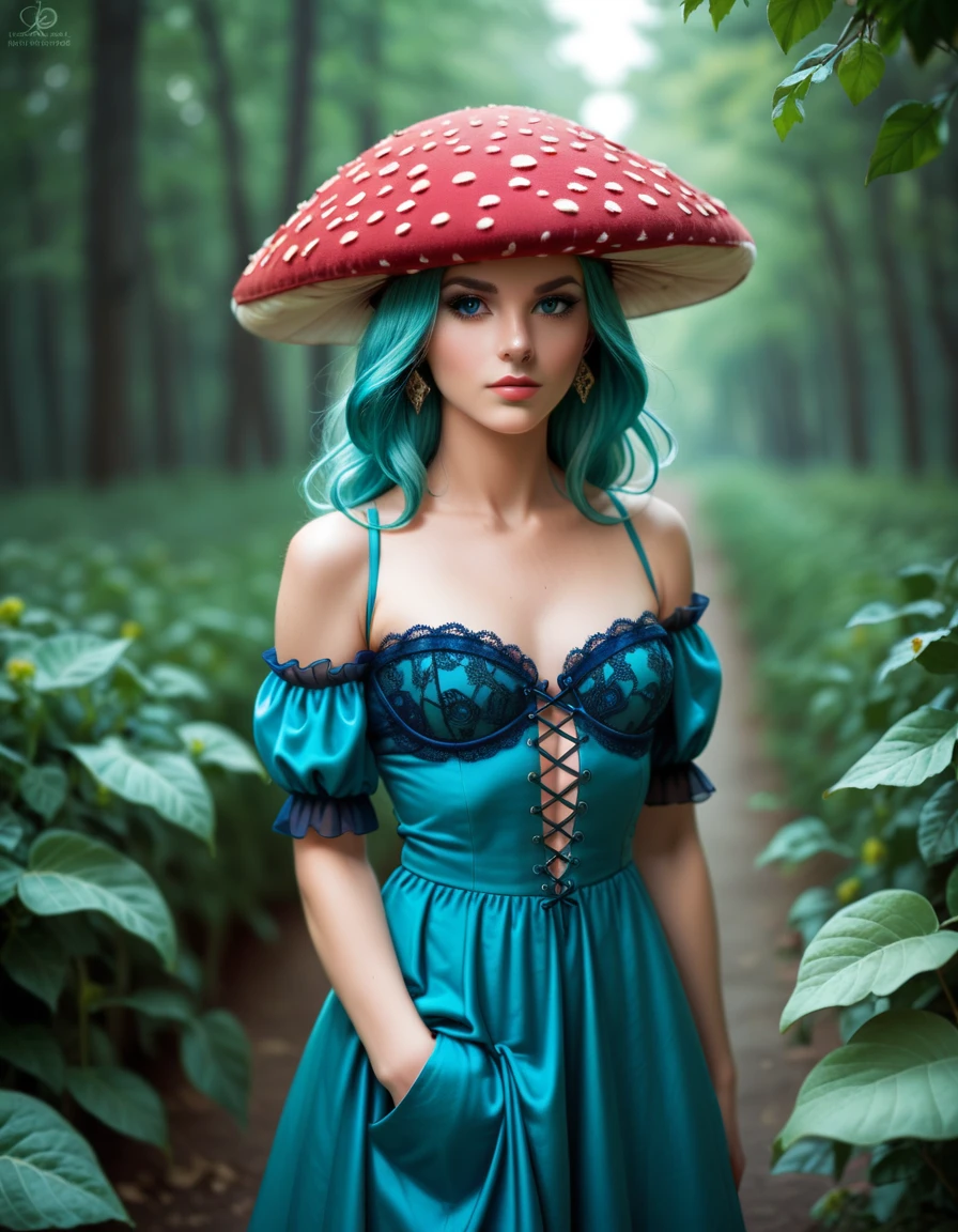 An array of voluminous, show dress with recycled materials with lettuce leaves or a hat crafted from a giant mushroom, their forms exuding confidence and elegance. ambient light, where opulence and grandeur reigned supreme, yet tailored to the modern,