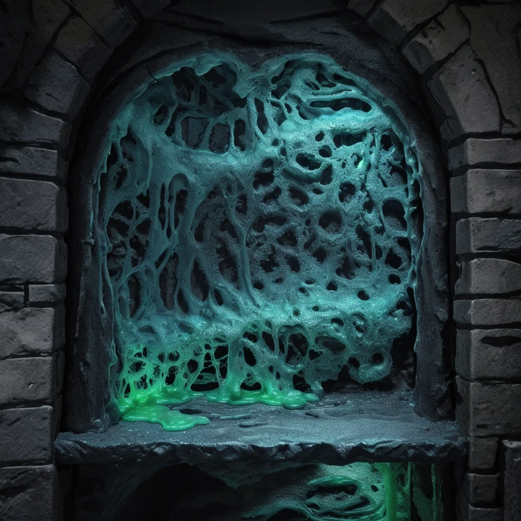 a cute slime, detailed adorable slime, slime with pretty shape, slime in dungeon, (best quality,4k,8k,highres,masterpiece:1.2),ultra-detailed,(realistic,photorealistic,photo-realistic:1.37),highly detailed slime, extremely detailed slime, photorealistic slime, intricate slime details, dungeon background, dark dungeon environment, dungeon interior, dramatic lighting, vibrant colors