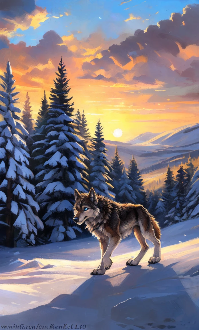 ((Solo)), male people, anthro wolf, (Multi-colored fur, White-brown:1.3，White tail pointed), (Height 2.1m,Tail length 1.2m), ((Wolf face, Big eyes, White eyelids, Blue pupil, Slim:1.2) (Tough, Calm expression:1.2)), Slim, pinging)), (Correct anatomy), (Winter clothing:1.1), The upper body  naked, (detailed outfits),A long big tail，Feet，(Realistic fur, Detailed fur texture, labeled:1.3)), (Natural lighting), Photorealistic, Hyperrealistic, ultradetailed, by Kenket，Snowfield，erect through，Running on