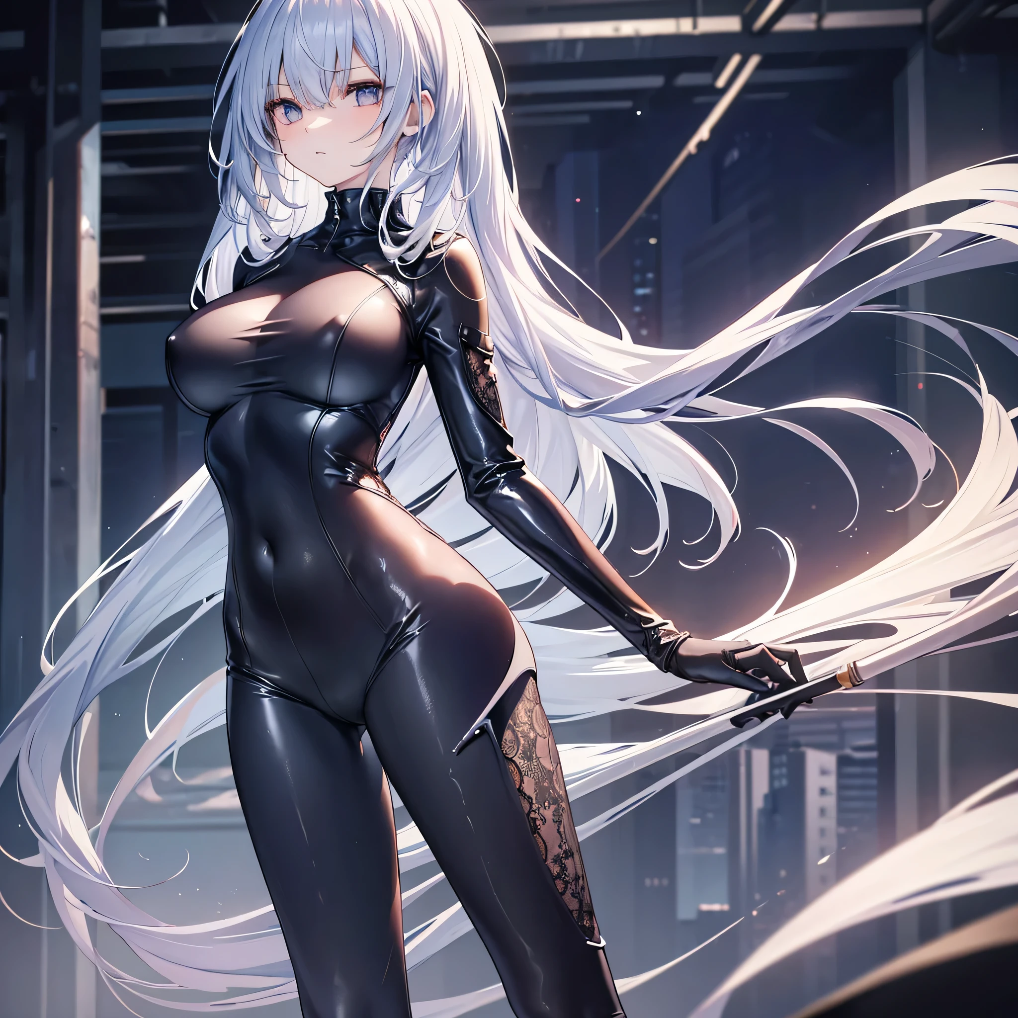 4K,High resolution, (Highly detailed CG,8k,wallpaper)、One age Woman,(((Slender,tall,Big Breasts,torso is long、Lace Catsuit、Small butt,))、Clean detailed eyes),(Huge breasts),(Huge breasts),(Huge breasts),(Huge breasts),(((Huge breasts))),(Super Breasts),(Very large breasts),(Beautiful and shapely breasts),Light-colored hair、Cute hairstyle