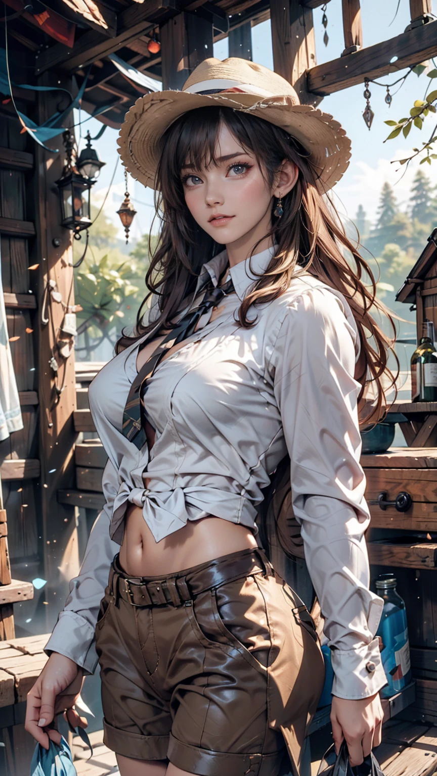 Attractive woman [Gunman:Bounty Hunter:0.4] Standing in the End Wilderness (Glitch Wave Style:1) 、Fringed waistcoat、Cowboy hat、Cowboy boots、Large breasts、Narrow waist