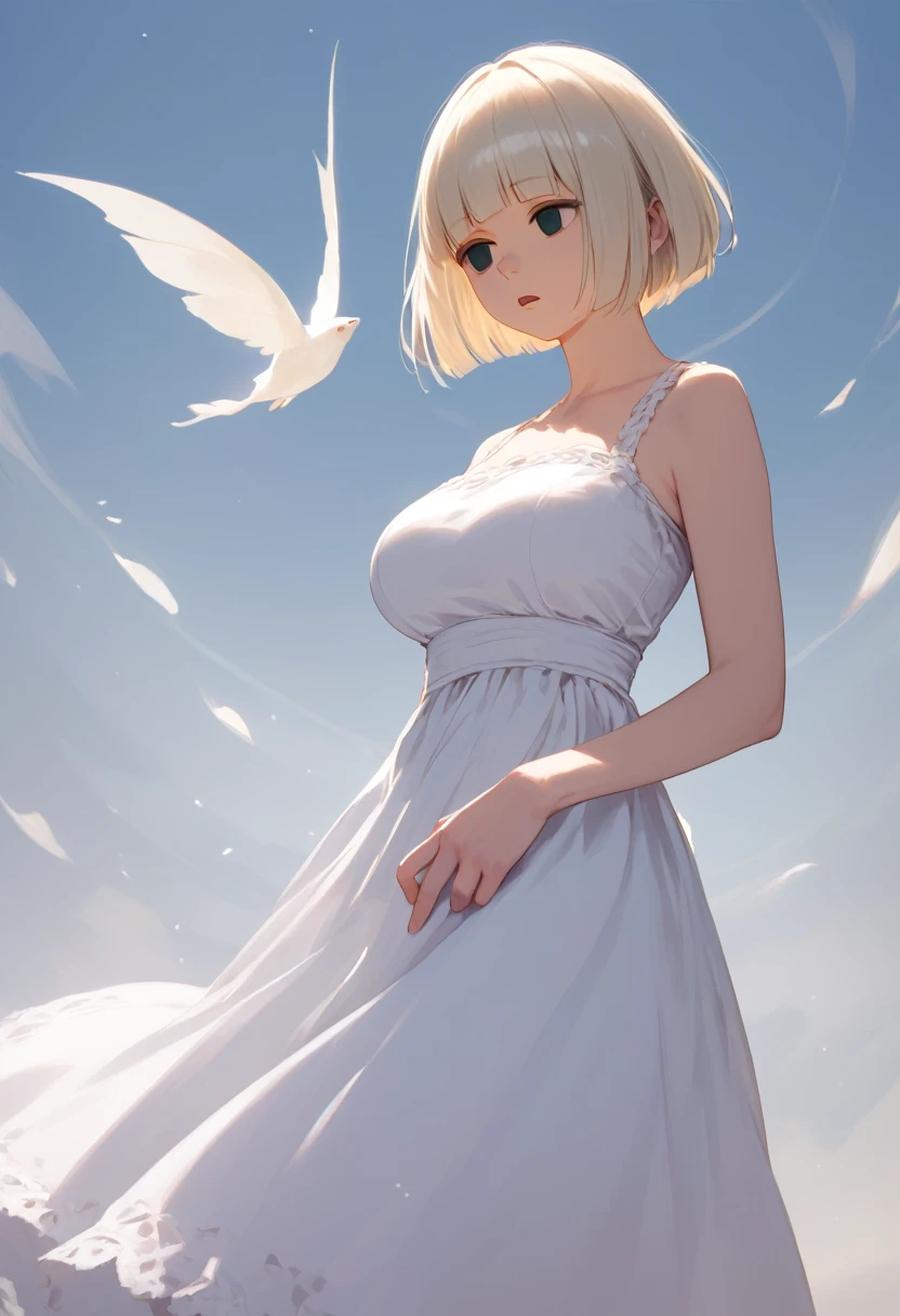score_9,score_8_up,score_7_up,masterpiece,best quality, source anime, realistic, super detailed, extreme detailed, rating_safe,
1girl, ghostly girl, cowboy shot,
short hair, bob cut, (blunt bangs), (large breasts:0.9),
white dress, simple dress, expressionless, empty eyes, open mouth, simple background,