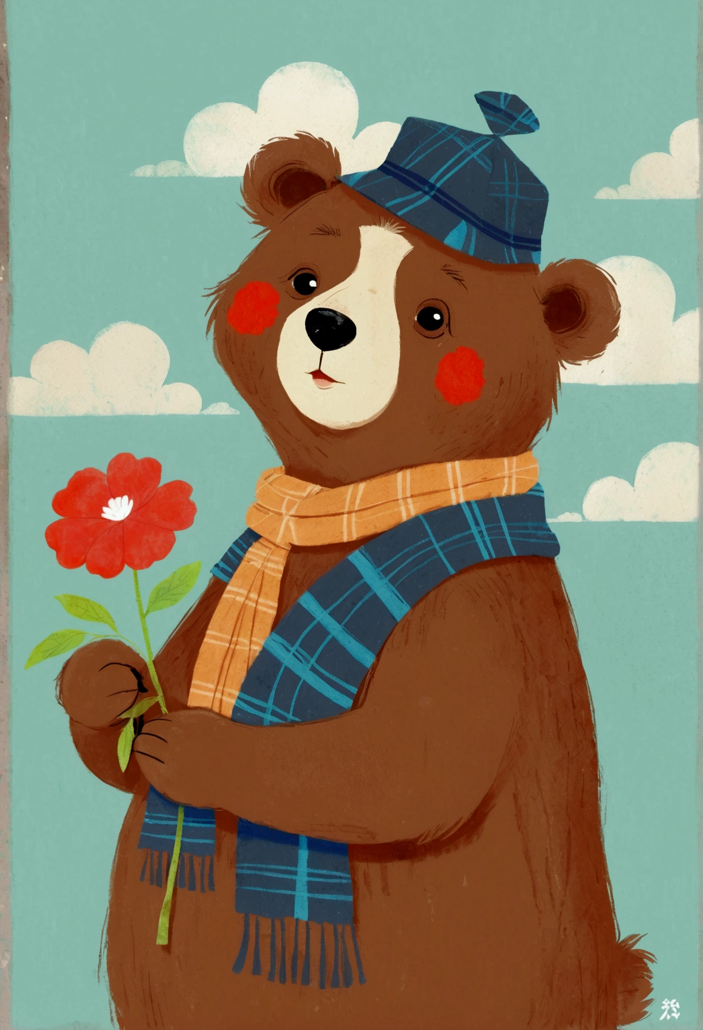 There is a poster,There is a cartoon bear holding a flower on it, Concept art inspired by Jean Hélion, Popular on Pixiv, School of Paris, 2 0 2 4, 2024, 2023, 2 0 2 3, concept art 2022, 2 0 2 2, 2022, 2447