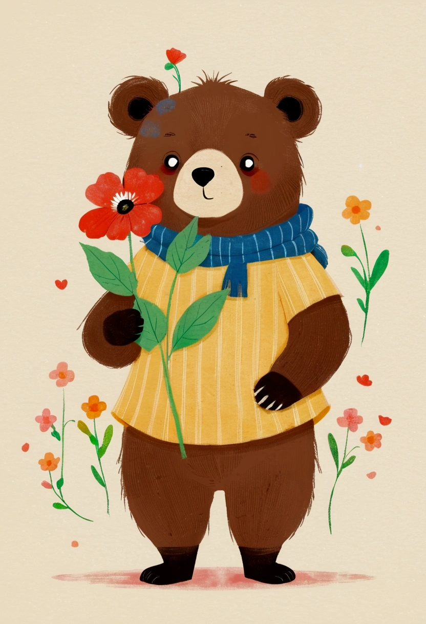 There is a poster,There is a cartoon bear holding a flower on it, Concept art inspired by Jean Hélion, Popular on Pixiv, School of Paris, 2 0 2 4, 2024, 2023, 2 0 2 3, concept art 2022, 2 0 2 2, 2022, 2447