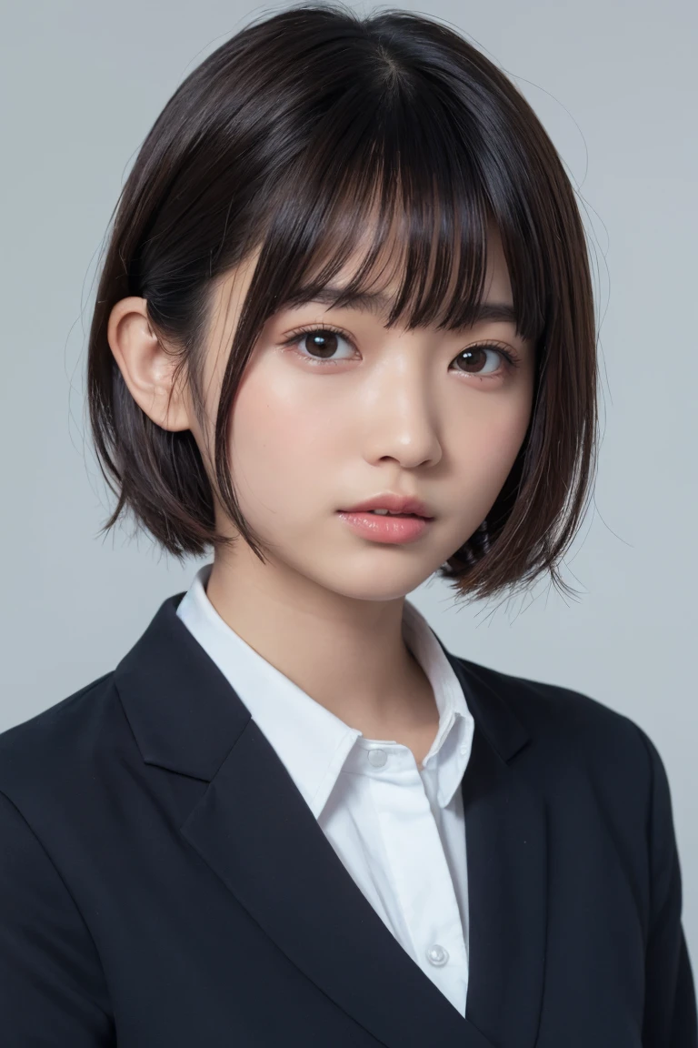 ((Highest quality、8k、masterpiece:1.3))、Beautiful woman、One Girl、(Cute baby turtle)、Slim Abs:1.1、White Button Down Blouse、((short hair))、Detailed facial features、Highly detailed lips、Detailed eyes、double eyelid、(Neat bangs.1.3)、Dark brown hair、Large Eyes、Seductive lips、The corners of the mouth turn up、black eye、street、cute asian face, Beautiful Japanese girl face, Short fine hair,With bangs,, Shirahime cut hairstyle、Narrow eyes、(A grown-up 30-year-old)、
