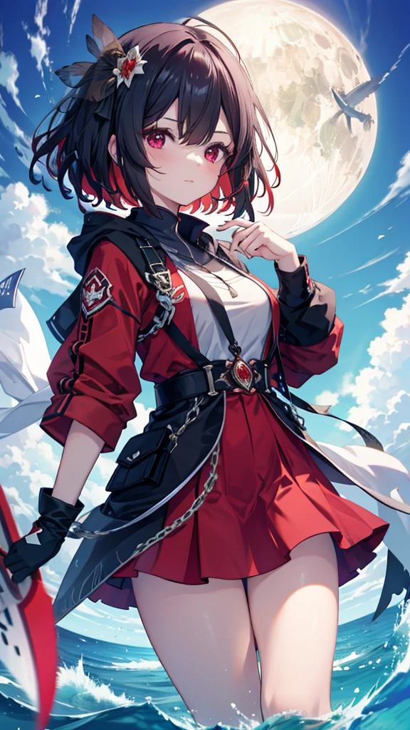 girl,Clarity,high-definition,High Detail,Rich in details,transparent,纹理Clarity,beauty,grace,nature,Red eyes,long hair,Hoodie,Hair Bunch,Long hair