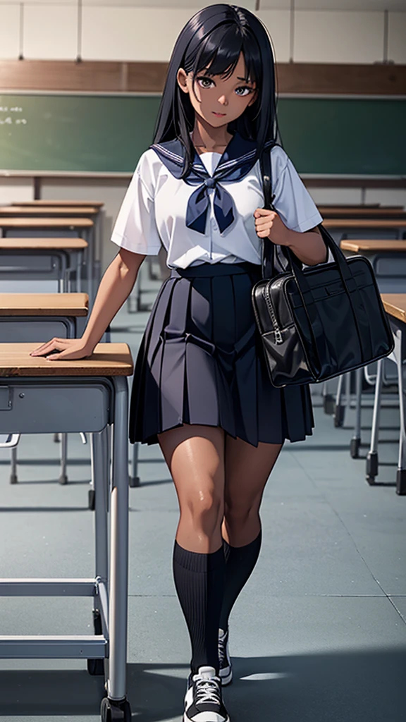 
Beautiful attention to detail, Beautiful lip detail, Very detailed目と顔, Long eyelashes, 1 girl, Face close-up, inside the School, In the classroom, 18-year-old, Sweat, Dark skin, (Long straight black bangs),dissatisfaction, Sulky, Sailor suit, Dark Blue, White shirt, Short sleeve, School, Dark Blue Skirt, Black Skirt, Knee-high socks, sneakers, School bag, Highest quality, 4K, 8k, High resolution, masterpiece:1.2, Very detailed, Realistic, photoRealistic, photo-Realistic:1.37, High resolution, 超High resolution, Studio Lighting, Ultra-fine painting, Sharp focus, Physically Based Rendering, Very detailed説明, Professional, Vibrant colors, Bokeh, Portraiture