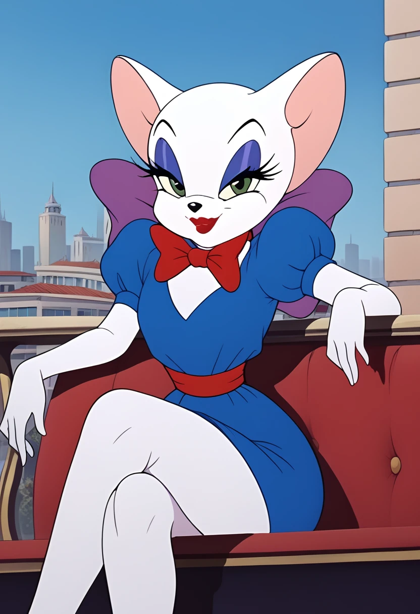 score_9, score_8_up, score_7_up,score_6_up, source_anime,g4n1m3, BREAK
toodles galore, furry, cat, white fut,neck_bow, red lips, makeup, green eyes, city, balcony, sitting, looking at viewer, smirk, narrow waist, crossed legs,