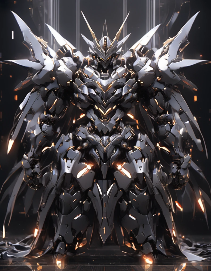 Abstract background of molten liquid with metallic shine, Black and Gray, studio reflector light, grey + Black sci-fi mecha suit, intricate details, art station, Japanese Gundam, Full body image, virtual engine, Every time, 超解析Every time, Million pixels, movie dark force, FKA, Thailand, RTX, SSAO, Post-production處理, Post-production, Tone mapping, computer graphics, 視覺Special Effects, Special Effects, Extremely detailed and complex, ultra minimalist, Volumetric, , ultra-realistic and ultra-detailed, dark power, 8K--ar 16:9 --22 5