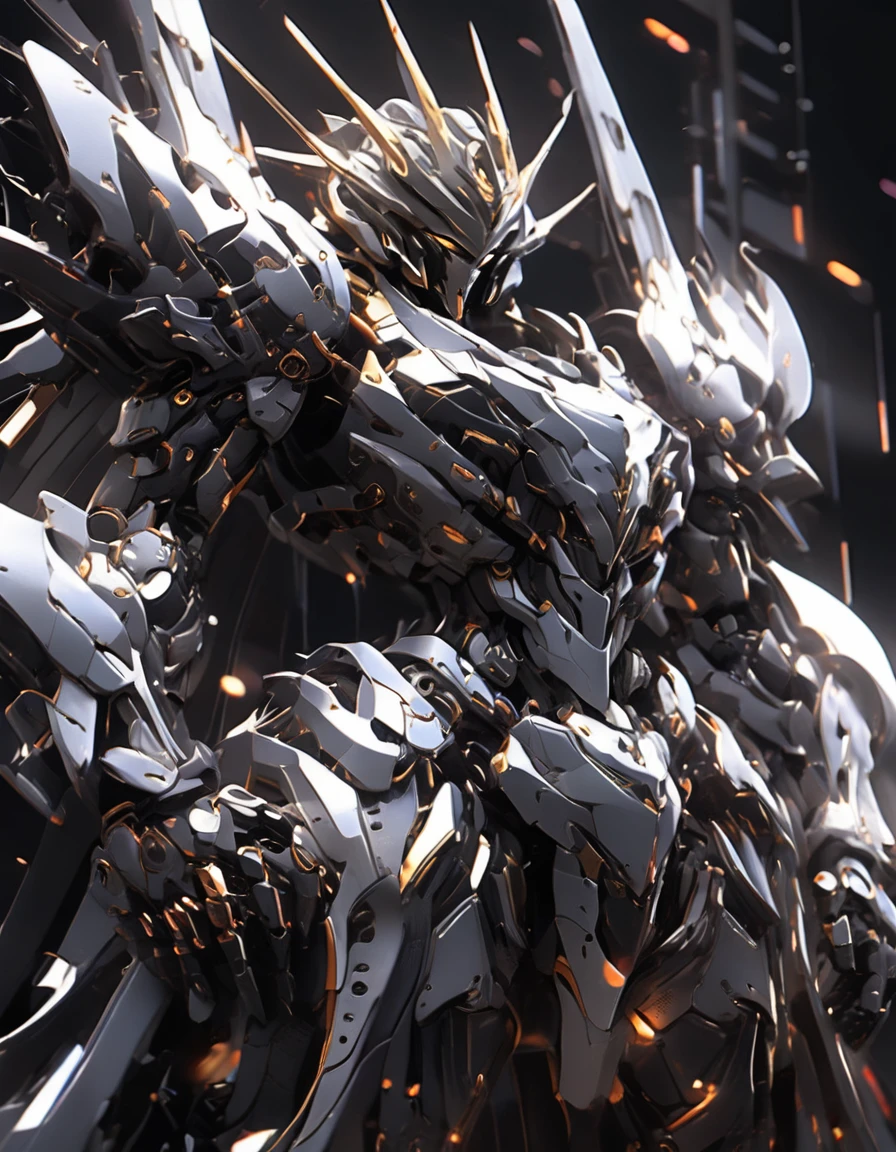 Abstract background of molten liquid with metallic shine, Black and Gray, studio reflector light, grey + Black sci-fi mecha suit, intricate details, art station, Japanese Gundam, Full body image, virtual engine, Every time, 超解析Every time, Million pixels, movie dark force, FKA, Thailand, RTX, SSAO, Post-production處理, Post-production, Tone mapping, computer graphics, 視覺Special Effects, Special Effects, Extremely detailed and complex, ultra minimalist, Volumetric, , ultra-realistic and ultra-detailed, dark power, 8K--ar 16:9 --22 5