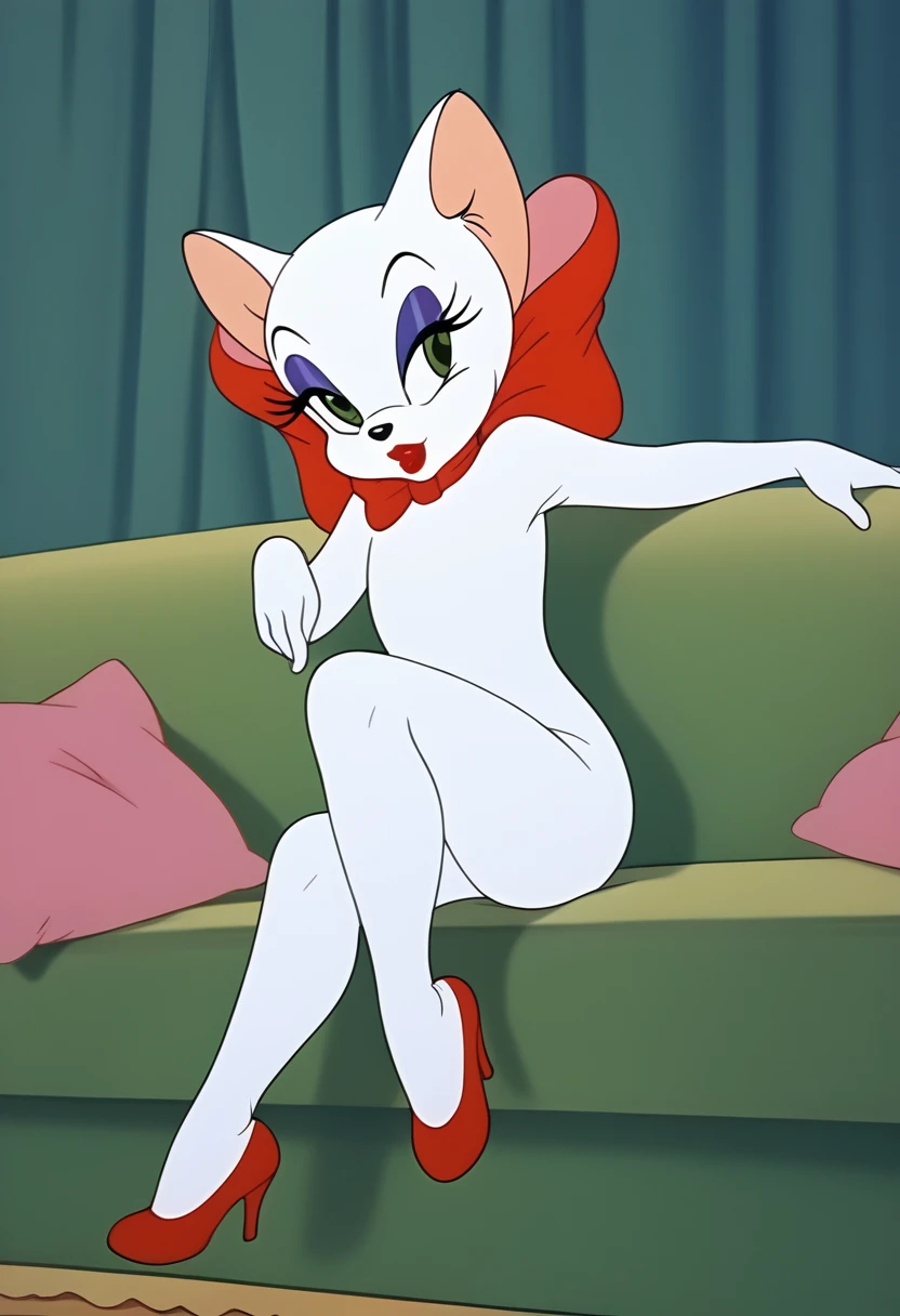 score_9, score_8_up, score_7_up,score_6_up, source_anime,
BREAK
toodles galore, furry, cat, white fut,neck_bow, red lips, makeup, green eyes, full body, sitting on couch,