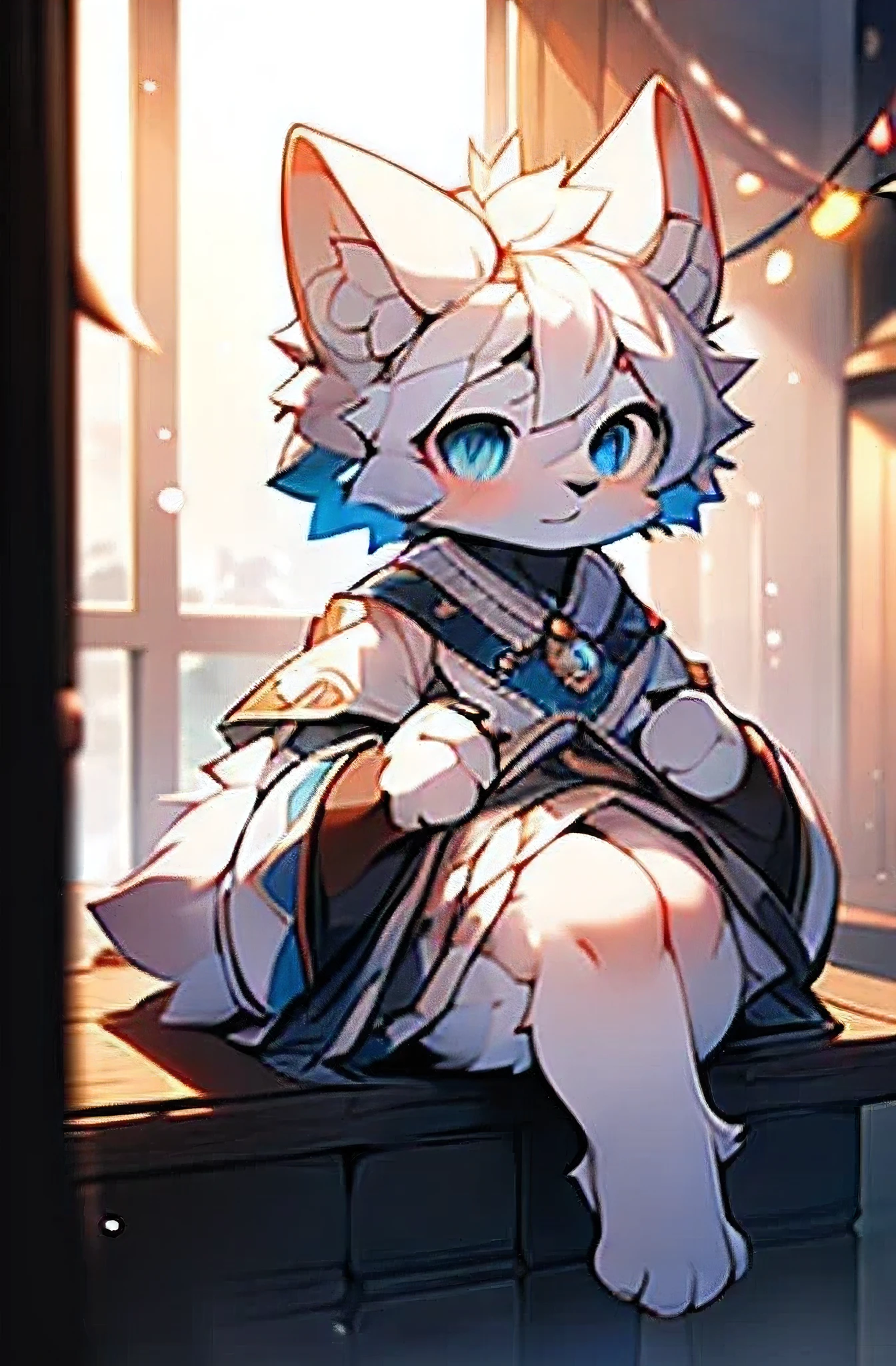 shaggy,furred,bodyfur,城市,the street,独奏,short- sleeved,BREAK BREAK BREAK,AOEU,AOEU,Blue-white fur,White-blue hair,Orange eyes,eyes with brightness,The upper ears are half white and the lower ones are half blue,large tail,One-tailed,White hands and feet