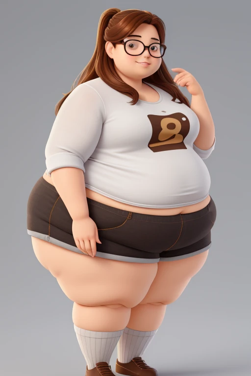 Miko Iino, fat, , chubby, overweight, twin tails, fat, large belly, standing, fat belly, very fat, , chubby,very fat, safe for work, obese, belly fat, fat, huge, heavy, very fat, safe for work, fat,  standing, grabbing belly, very fat, large stomach, chubby (best quality, masterpiece),ece), stomach exposed,, full body wide shot, pregnant, standing, full body image, standing pose, brown hair, wearing sweatpants and a t-shirt