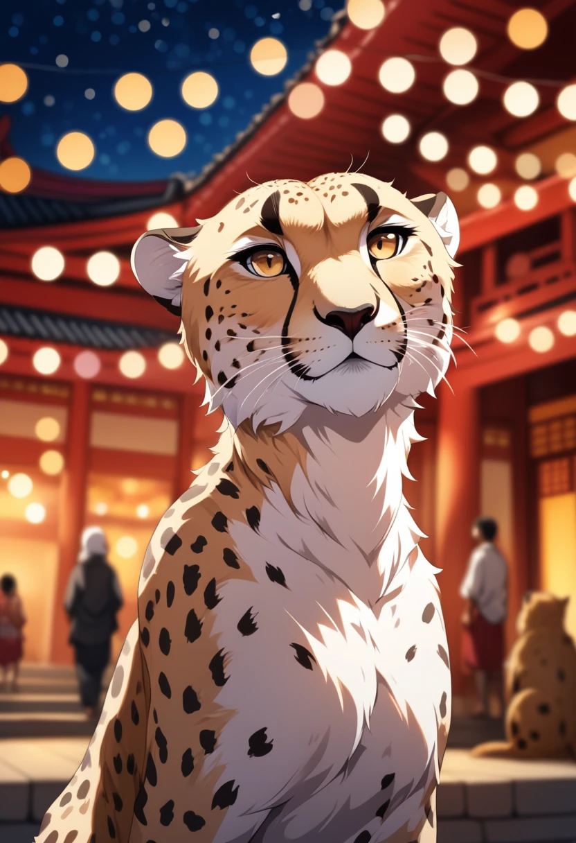 8K, RAW, best quality, masterpiece, ultra high res, colorful, full body portrait, (medium wide shot), (dynamic perspective), sharp focus , (depth of field, bokeh:1.3), extremely detailed eyes and face, beautiful detailed eyes,
dagasi_style, furry, temple, cheetah, white skin, motted cheetah patern, 1girl,