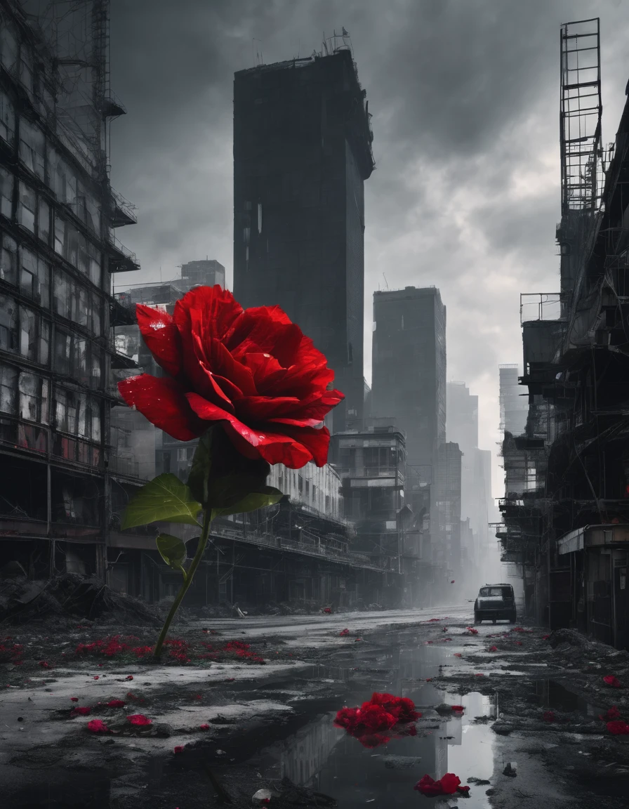 A dystopian billboard towers over a desolate, monochromatic cityscape, its surface cracked and worn, as if weathered by the weight of oppressive ideals. A gargantuan, red-star emblazoned fist crushes a delicate, forgotten flower, its petals shriveled and gray, amidst a backdrop of somber, industrial hues. The air reeks of stagnation and desperation, as if the very sky itself has been drained of hope