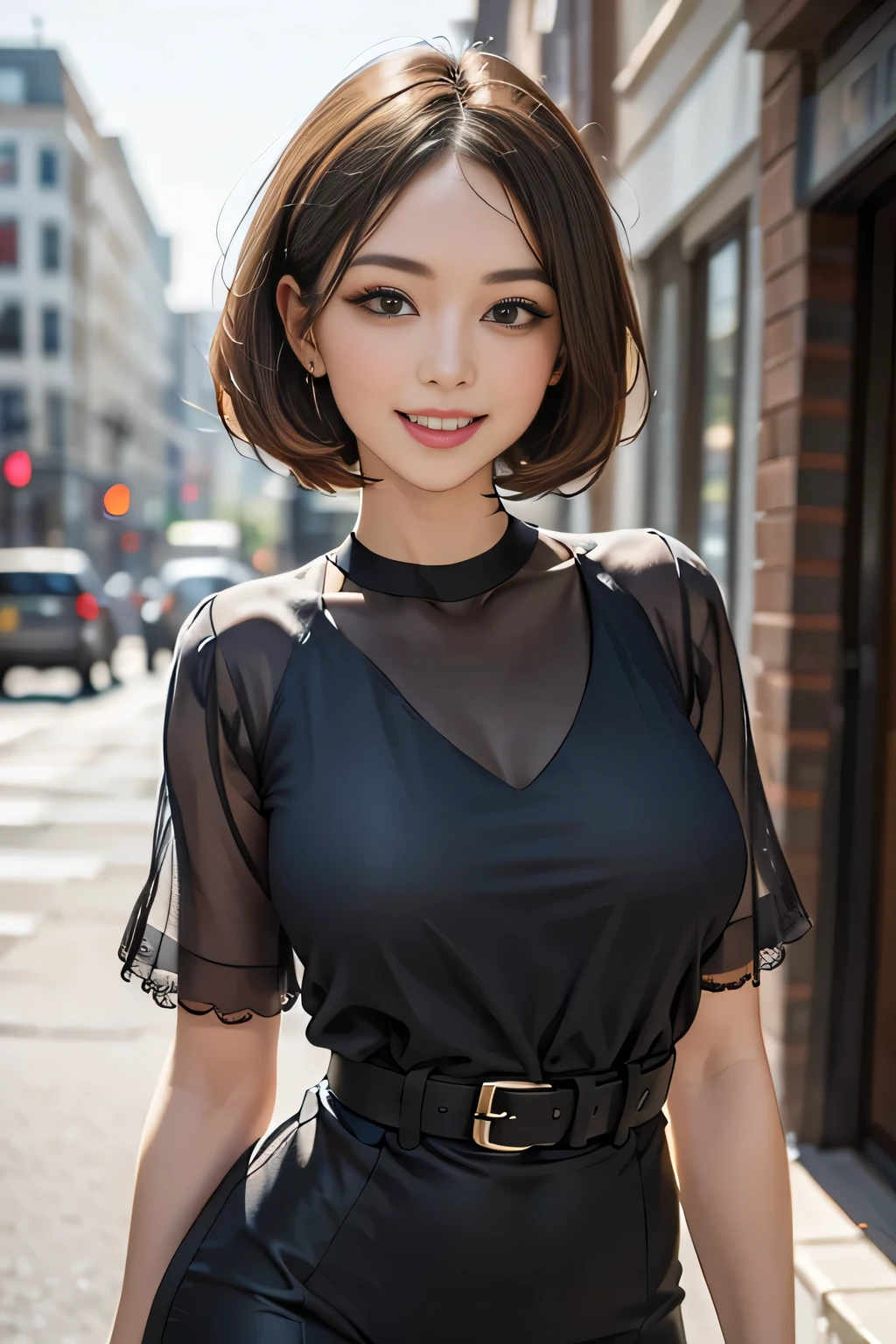 ((ultimate beautiful wife))、mature、Beautiful Face、(Big eyes:1.3), Brown eyes、Detailed lips, Beautiful eyes in every detail, double eyelid, Long eyelashes、Huge breasts, (curve), Lips parted, Beautiful teeth alignment, blush, Captivating Gaze、Captivating smile, (brunette hair up), (Sexy colorful short silk dress with perfect fit), futomomo, Sexy pose, Detailed background, background: (Celebrity Mansions)、Realistic background and accessories、((Cowboy Shot))、(Advanced Depth of Field)、((masterpiece))、((Highest quality))、reality、reality、High resolution、Very detailed、reality lighting, reality