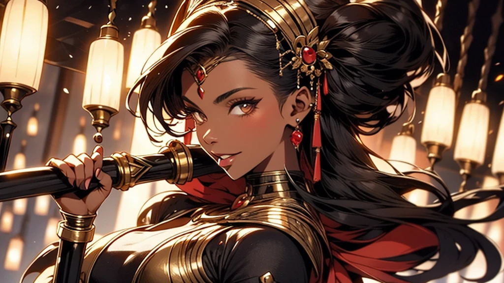 a beautiful lady warrior holding spear