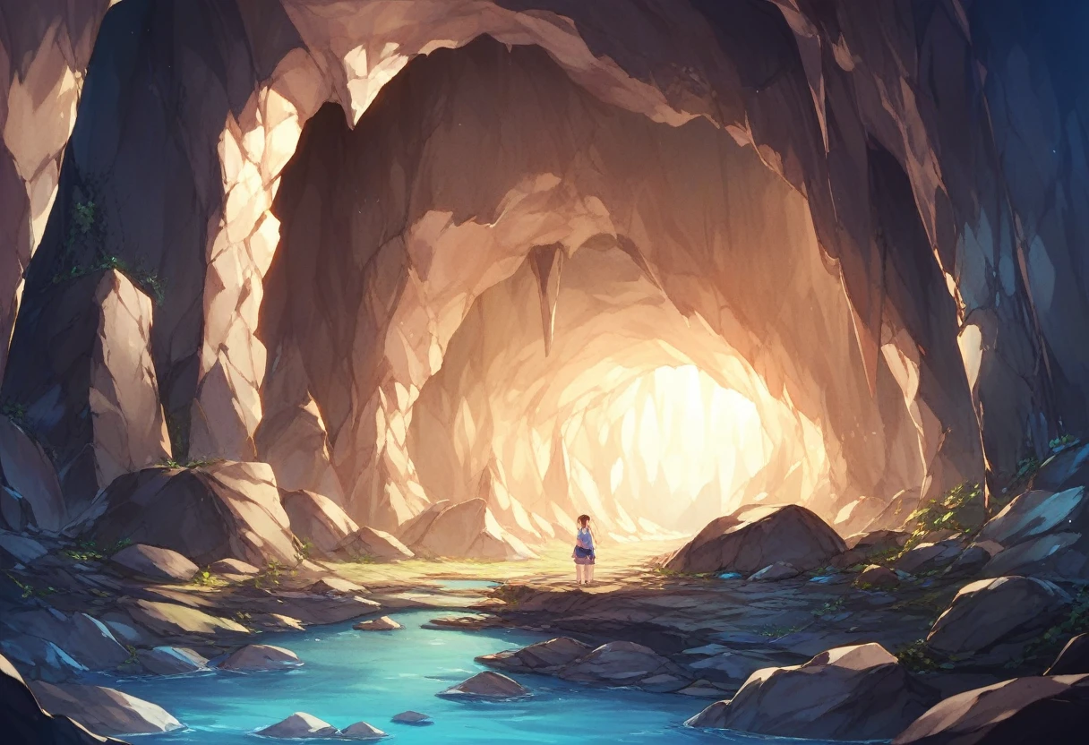 Empty invisible underground cave background,masterpiece,Game CG,anime,unmanned, not human,background,,,soil, Rock surface, indoor.((dark)).torches.No light.