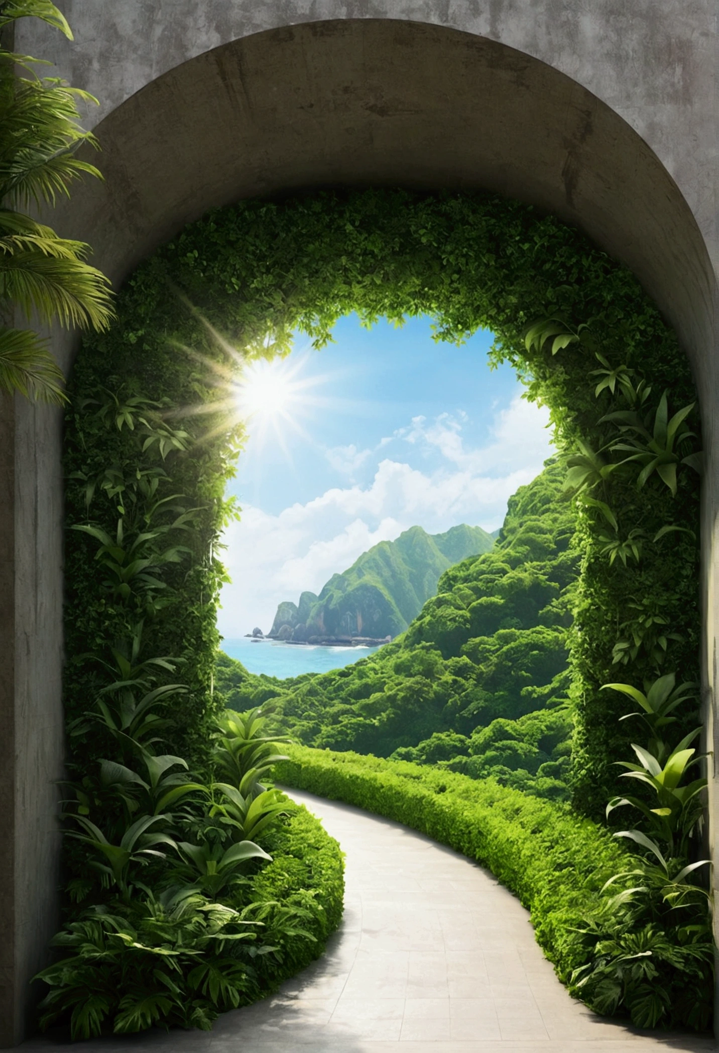 Paradise、huge wall、tunnel、plant、Lush、null、sun