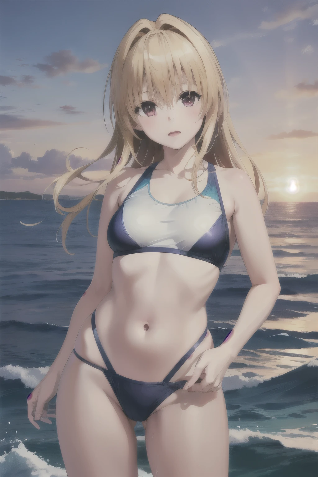 1 beautiful thin 5 year old girl, Small long swimsuit, sea waves beach summer sunset, HD, masterpiece, anatomically correct, High details, High Resolutions, The best quality, Super detail, 8k  Anime girl in blue swimsuit posing in the ocean., is wearing a swimsuit, swimsuit, Realistic bikini, swimsuit, wet swimsuit, seductive anime girl, on the beach, beautiful anime girl, Cute girl with sleeveless outfit, in a gold one piece swimsuit, Beautiful and attractive anime , (anime girl), at sea, Attractive anime girl, cute anime girl