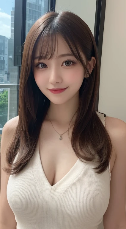 Tabletop, Highest quality, figure, Very detailed, In detail, High resolution, 8k wallpaper, Perfect dynamic composition, Beautiful attention to detail, dress,Medium Hair, Center of chest, Natural color lip, Random y poses,smile,Tower apartment