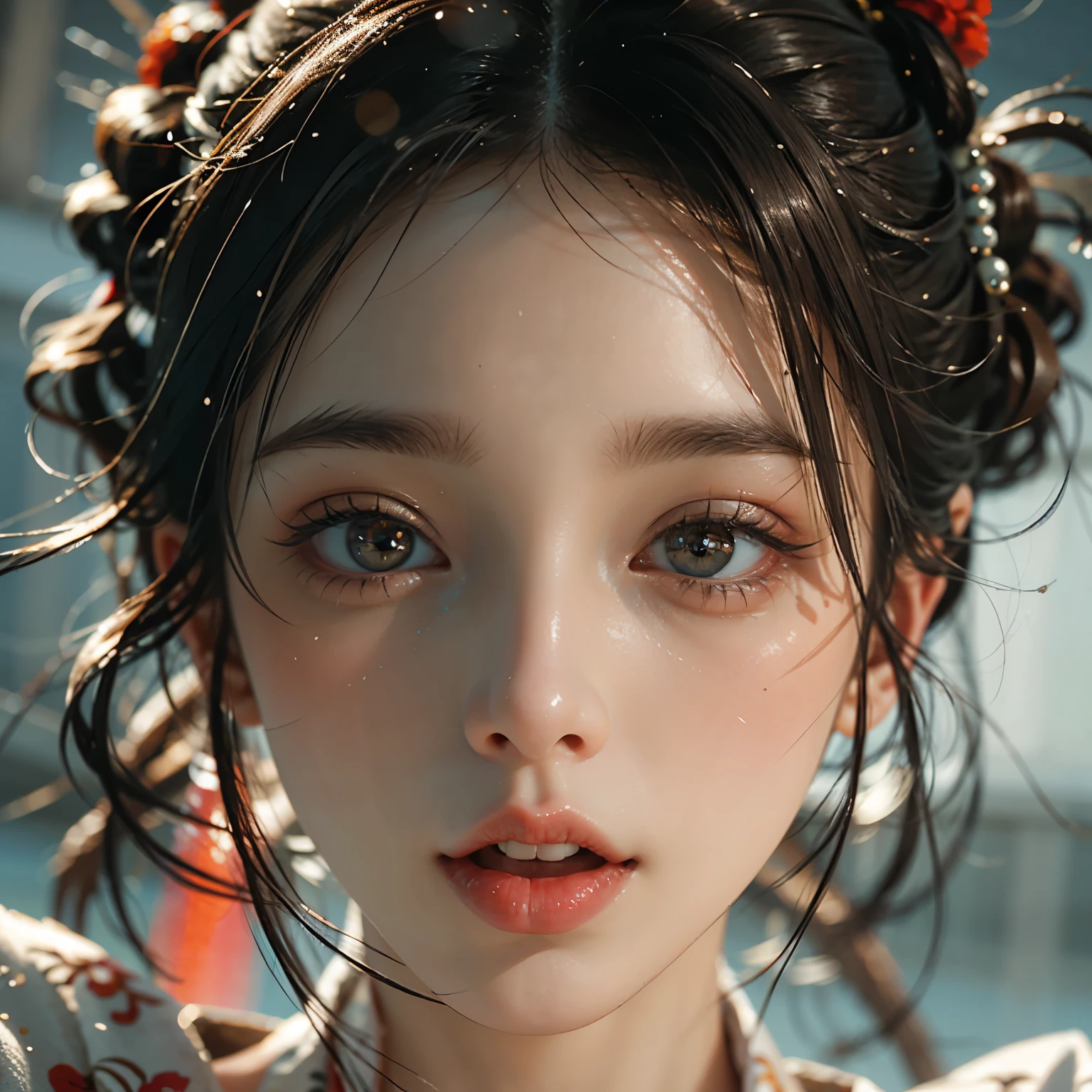 ExtremelyDetailed 15yo School girl Face,(Close-up big lips), glossy lips with beautiful details, Coquettish tongue, Kissing to camera, towards the viewer, 8K TopQuality masterpiece,an extremely delicate and beautiful (ProfessionalPhoto:1.37), Amazing,finely detail,official art,incredibly absurdres,ultra-detailed,close-up shot, close up, (fish eye lens), wide lens, macro lens, Detailed brilliant Eyes ElaboratePupils with (sparkling highlights:1.28) (Delicate Voluminous LongEyelashes:0.88), (offshoulder ExposedShoulder)