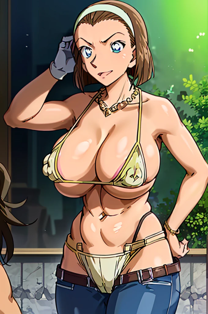 (((Actual Photos,High resolution, 8kHighest quality))),Very detailedな CG Unity 8k 壁紙, Highest quality, Very detailed, Tabletop, Realistic,Very detailedなMature Woman,Mature Woman, Age 35、((Huge breasts))Big cleavage ,Big Ass,Big Ass,Thick thighs,Saggy breasts,Narrow waist,Wide Hips,(((Off-the-shoulder bikini top:1.2)))、 (Apron Golf Mini Skirt) , (Wearing golf gloves),Wear a sun visor, Beautiful Eyes, ((The shape of the nipples is visible even through clothing))、Realistic female hands、audience, blush,A light smile, Lips parted, cowboy shot、 Tight golf wear、With your tongue firmly up、Muchimuchi Body,Hard nipples,Nipples are visible,(((ボタンが閉まらないほどHuge breasts)))、Thick thighs、(One Woman)、Tight mini skirt,(((Off-the-shoulder bikini top)))、Big Breasts、Long legs,Knee-high boots、(((Random Pause)))、Golf course、(Full body photo),Golf Tournament、Vulgar female professional golfer, blonde、(((Tamura Mutsumi:1.2))),(((Gold Necklace:1.4)))、(((Gold bejeweled stone gal belt:1.4))),(((me_irie)))