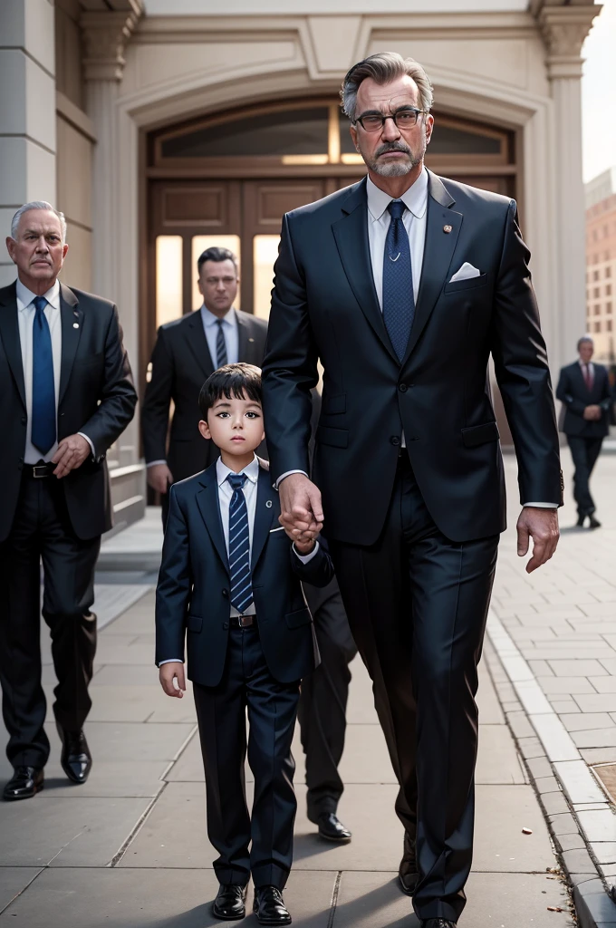 An American father and son attend the graduation ceremony，Behind them, there was an American Mafia man in a suit and tie, celebrating with them.，Celebrating moment，，American College gate in the background, Biographical films, Promotional image, High quality photos, Art work, Wim Wenders, [ drama ], 2022 , [ Movie, author：Emma Andijewska, High-quality screenshots, author：Dan Frazier, 4k static, netflix, High-quality stills, a24 ，High quality face，Clear facial features