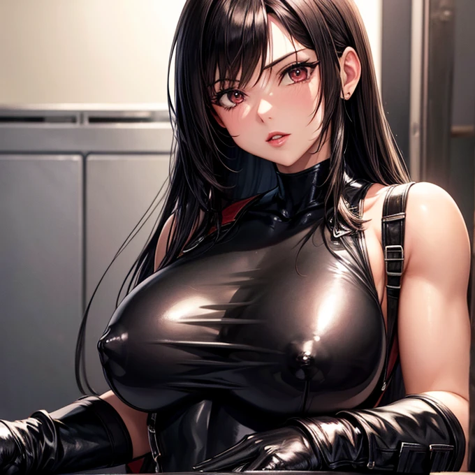 Tifa Lockhart　Glossy black bodysuit　Huge breasts