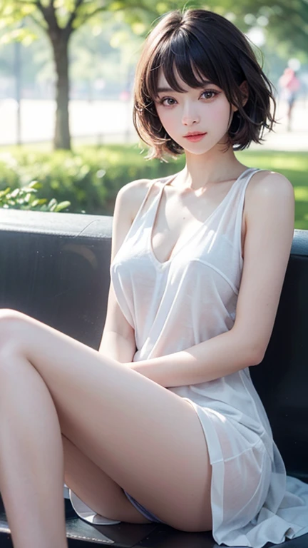 (UHD, Retina, masterpiece, precise, Anatomically_correct, Textured_skin, excellent_detail, High target_details, High target_quality, the best_quality, High target_The reservoir, 1080P, HD, 4K, 8K, 16K), (beautiful_detailed_Eyes, beautiful_detailed_Lips, extremely_detailed_Eyes_and_Face), (Soft_light:1.5), Physically based_Rendering, vivid_color, (Large target_breast:1.5,big nipples), (shining_hair, shining_skin, Tanning_skin, Face红), (Bangs:1.5), Eye_reflection, (Bokeh), (微lol_and_lol, Bob_cut, braid, White_Naked see-through dress), slim、Sexy、get wet , Bend your knees and sit down ,Not worn。