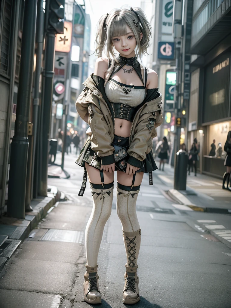 (4 girls, 4 girls:1.5)、(Full Body View:1.2)、(Smiling with teeth showing:1.3),(Shibuya Gal:1.5)、(Beautiful gravure model:1.5)、(Neo-goth fashion:1.5)、(Punk RockVisual Kei:1.5)、(An off-the-shoulder hoodie in olive and beige colors, adorned with delicate silver accessories.:1.5)、(Beige and white corset with delicate design:1.4)、(Olive and white snakeskin bodysuit:1.5)、(head band:1.3)、(Beige and olive knee socks:1.4)、Embellished collar and long boots、(I'm selling snake print underwear.:1.4)、(Long eyelashes:1.3)、(20-year-old)、((Highest quality、8k、masterpiece:1.3))、Slim and beautiful abs:1.3、(hairstyle casual、Beautiful boobs:1.1)、(Doing an aerobics pose:1.3)、dress:1.1、Super small face、Narrow eyes、double eyelid、A sloppy smile、Esbian all over body、Dynamic Angle、Close-up、CPL Filter、Blurred Background、Bokeh、Blue Hour、Detailed face and skin texture、Detailed eyes、,(Twin tails:1.3)、(Black brown hair:1.3)、Gravure idol、(The background is a bright and glamorous fashion show stage.:1.3)、(Make your legs thinner:1.4)、(Slim Body:1.3)、(clavicle:1.1)