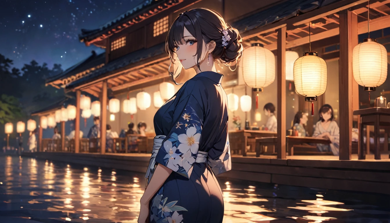 Highest quality,Girl in yukata,summer night,Lantern