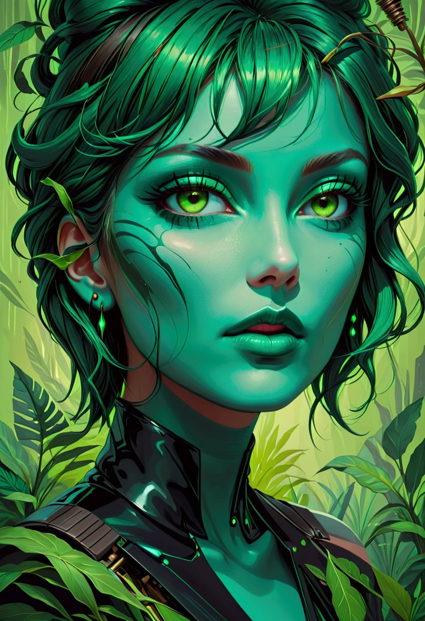 hermosa chica maquillaje exotico , Mystery, in the style of David Lynch, Modern, Minimal, Earthy Green, --c 51