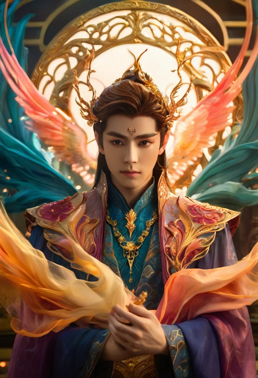 Ethereal fantasy concept art of The man in hanfu. Gorgeous, Heavenly, Ethereal, sex, epic, majestic, magical, Fantasy Art, Cover Art, Dreamy, elegant, Movie, Saturated colors, Theatrical atmosphere around, Clear focus, Extremely detailed, Fine details, Stunning composition, Creative, rich and colorful, complicated, magic, Rich colors, complex