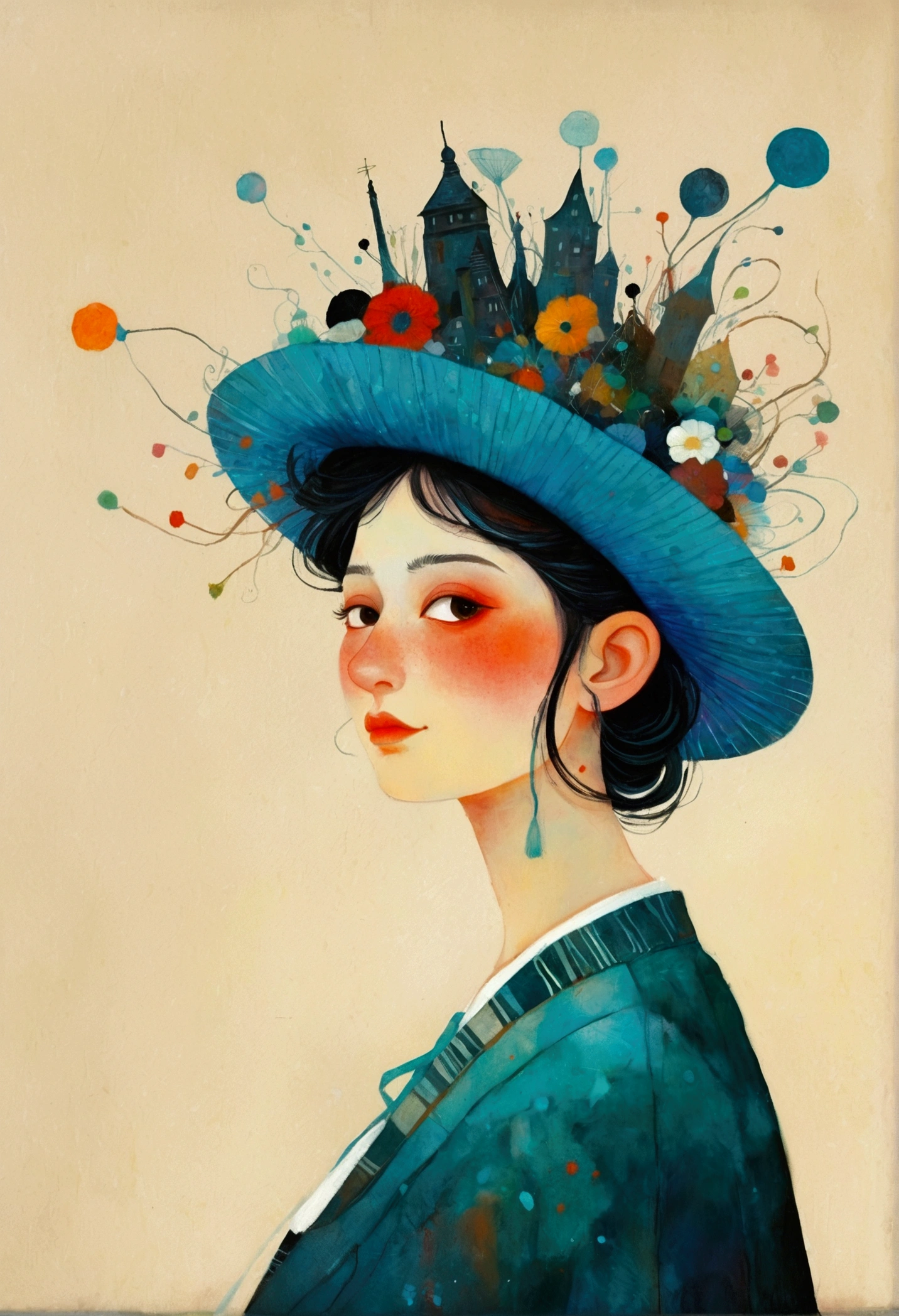 There is a painting，The painting shows a man wearing a hat, Ivan Genelich (Ivan Generalic) of inspiration, sergey kolesov, Inspired by Tomasz Jedruszek, Michael Shapcott, Beeple 和 Jeremiah Ketner, Eric Lacombe, Inspired by Maciej Kuciara, Inspired by Enki Bilal, # Dystopian Art, Blue Head