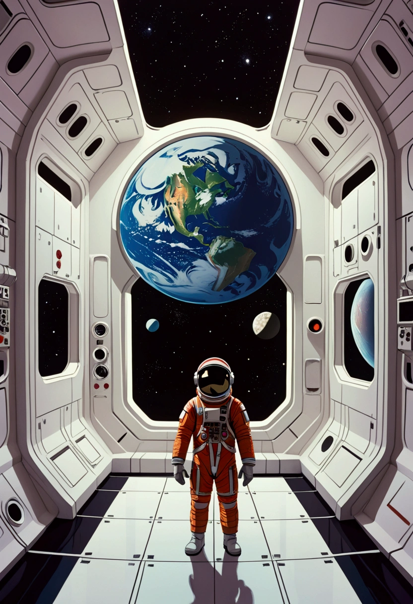 Recreate a scene from the film 2001: A Space Odyssey, directed by Stanley Kubrick