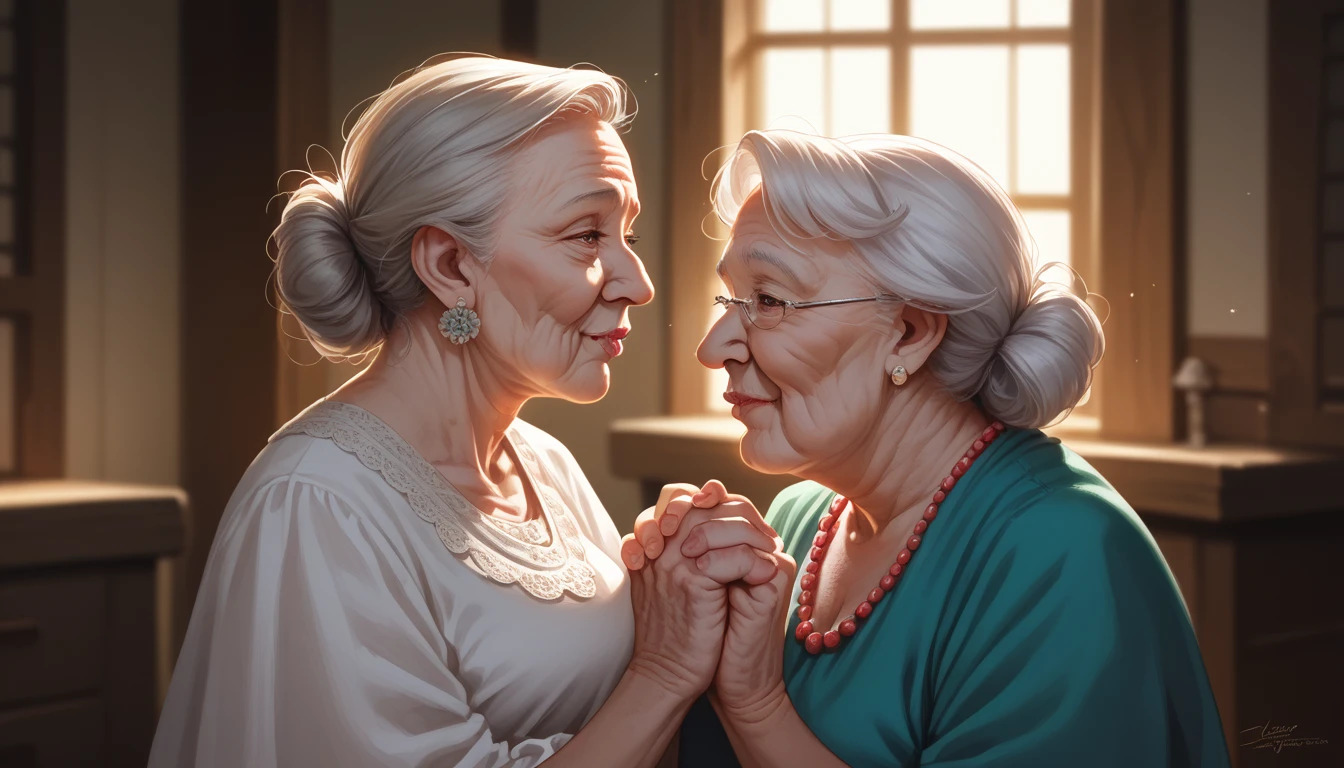 1boy, old woman, village house, elderly grandmother, sweet, loving, heartwarming, beautiful detailed eyes, beautiful detailed lips, extremely detailed face, longeyelashes, detailed clothing, warm lighting, soft focus, photorealistic, 8k, high quality, dramatic lighting, vibrant colors, intricate details, cinematic composition, emotional expression, touching moment, slice of life