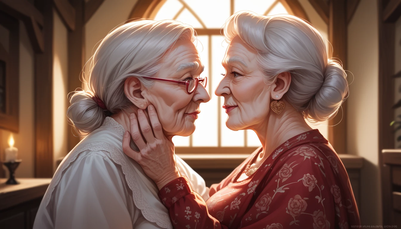 1boy, old woman, village house, elderly grandmother, sweet, loving, heartwarming, beautiful detailed eyes, beautiful detailed lips, extremely detailed face, longeyelashes, detailed clothing, warm lighting, soft focus, photorealistic, 8k, high quality, dramatic lighting, vibrant colors, intricate details, cinematic composition, emotional expression, touching moment, slice of life