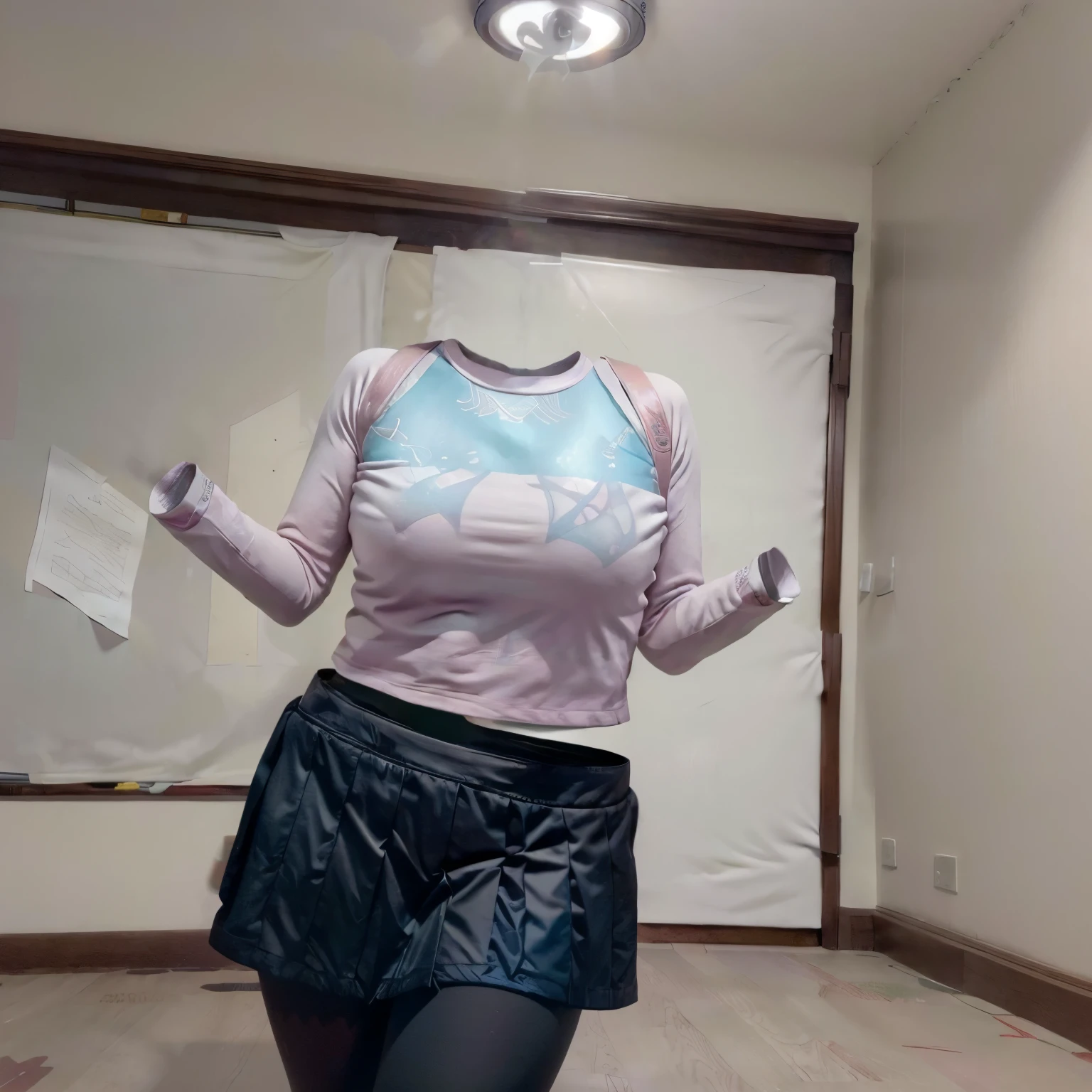 (invisible, no humans, headless, handless, legless:1.5), (close-up to breast), cute big breast, fat, chubby, shirt, dynamic angle, black leggings,Randoseru,randoseru backpack and girl's long sleeve printed logo clothes and skirt is standing in classroom,
(8k, RAW photo, best quality, masterpiece:1.2), (realistic, photo-realistic:1.37),photon mapping, radiosity, ((Hasselblad photography)),physically-based rendering