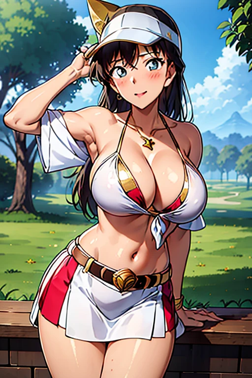 (((Actual Photos,High resolution, 8kHighest quality))),Very detailedな CG Unity 8k 壁紙, Highest quality, Very detailed, Tabletop, Realistic,Very detailedなMature Woman,Mature Woman, ((Huge breasts))Big cleavage ,Big Ass,Big Ass,Thick thighs,Saggy breasts,Narrow waist,Wide Hips,(((Off-the-shoulder bikini top:1.2)))、 (Apron Golf Mini Skirt) , (Wearing golf gloves),Wear a sun visor, Beautiful Eyes, ((The shape of the nipples is visible even through clothing))、Realistic female hands、audience, blush,A light smile, Lips parted, cowboy shot、 Tight golf wear、With your tongue firmly up、Muchimuchi Body,Hard nipples,Nipples are visible,(((ボタンが閉まらないほどHuge breasts)))、Thick thighs、(One Woman)、Tight mini skirt,(((Off-the-shoulder bikini top)))、Big Breasts、Long legs,Knee-high boots、(((Random Pause)))、Golf course、(Full body photo),Golf Tournament、Vulgar female professional golfer, 、(((Gold Necklace:1.4)))、(((Gold bejeweled stone gal belt:1.4))),