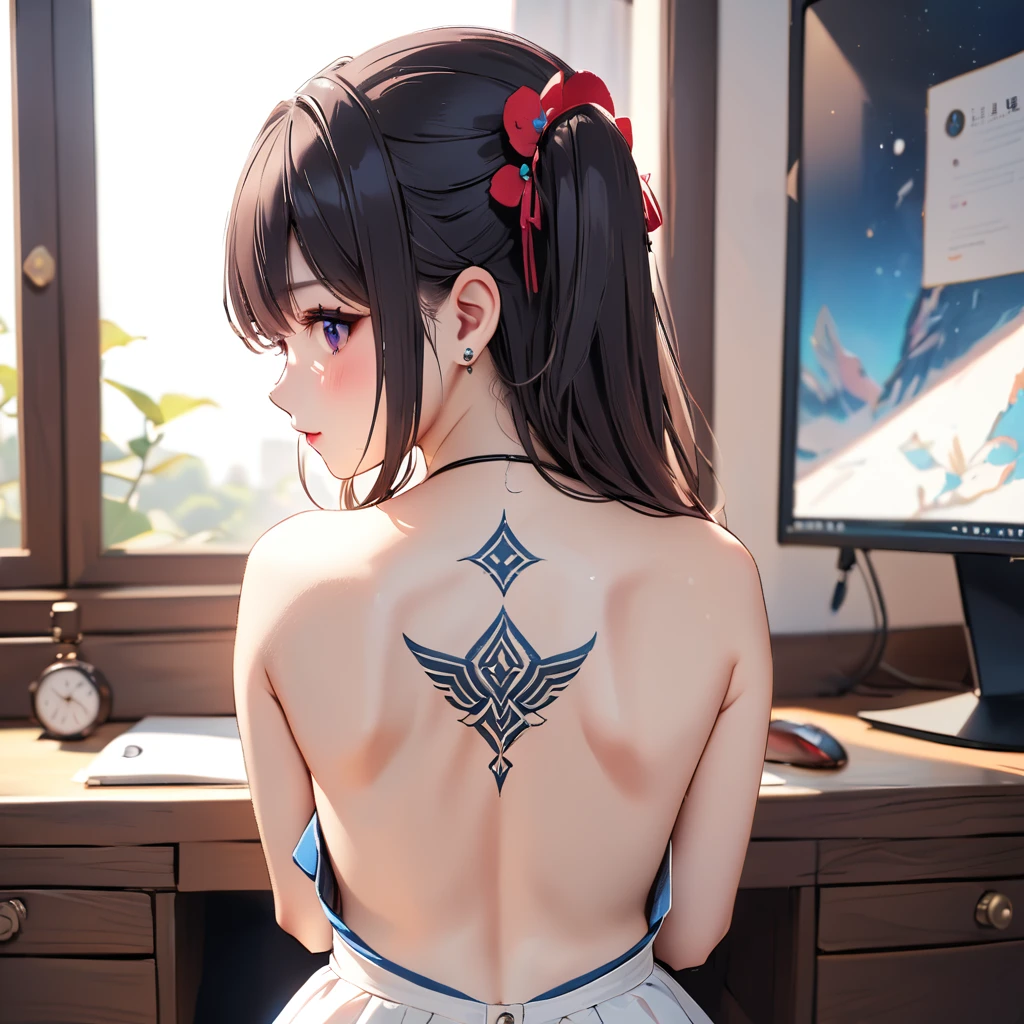 Back Tattoo, look back, masterpiece, Highest quality, 4K,(Little),(Littleキャラ)