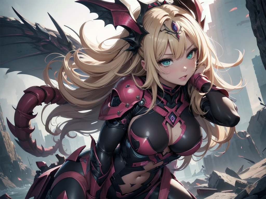 A creepy horse-faced monster with six arms is raping a cute and lovely girl who resembles a Valkyrie from Norse mythology. The beautiful blonde girl has her skin-tight purple cyber suit ripped off, exposing her skin.upward breasts,waist slender,green eyes,single braid,Tiara on the head, The monster grabs her exposed breasts from behind and attacks her erect nipples with thin red tentacles. A pulsating penis, resembling a scorpion's tail, is inserted into the girl's pussy, and the girl, who has lost her virginity, blushes with embarrassment, drools and feels a sexual climax, with blood and love juice from her breakup.nsfw:1.1, high resolution:1.7, incredibly absurdres, kawaii:1, cute:1.5, hires.fix,anime visual:1,incredibly fine illustration,8k,masterpiece:1.2,best quality, high quality, exquisite, beautiful,insanely detailed, intricate detailed, extremely detailed, Super Definition,ultra high res, Super Resolution, best aesthetic, ultra detailed:1.5,best quality, perfect face, detailed face, illustration:1.2, 8k cg wallpaper, stunning art,absurdres,octane render,ultra hires,full body