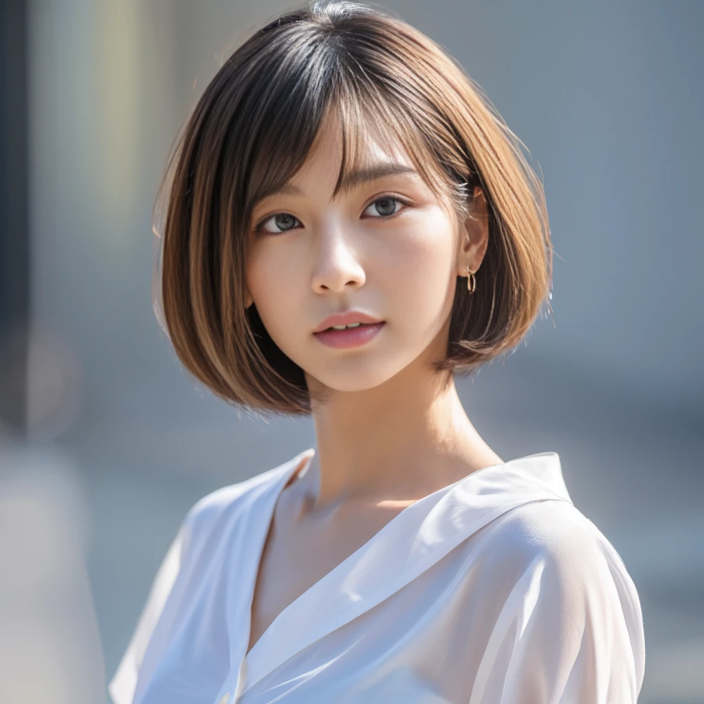 ((Highest quality、In 8K、masterpiece:1.3))、Sharp focus:1.2、Beautiful woman perfect body:1.4、Slim Abs:1.2、((Short Hair:1.2))、(trendy fashion in tokyo、shirt:1.1)、Background white、Wet body:1.5、Three-dimensional texture、Detailed eyes、(Brown Hair、Black Hair:1.2)、Very shiny hair、Backward view、Hair quality improvement、Handsome short、Short-haired blonde、No text、Lower text eraser
