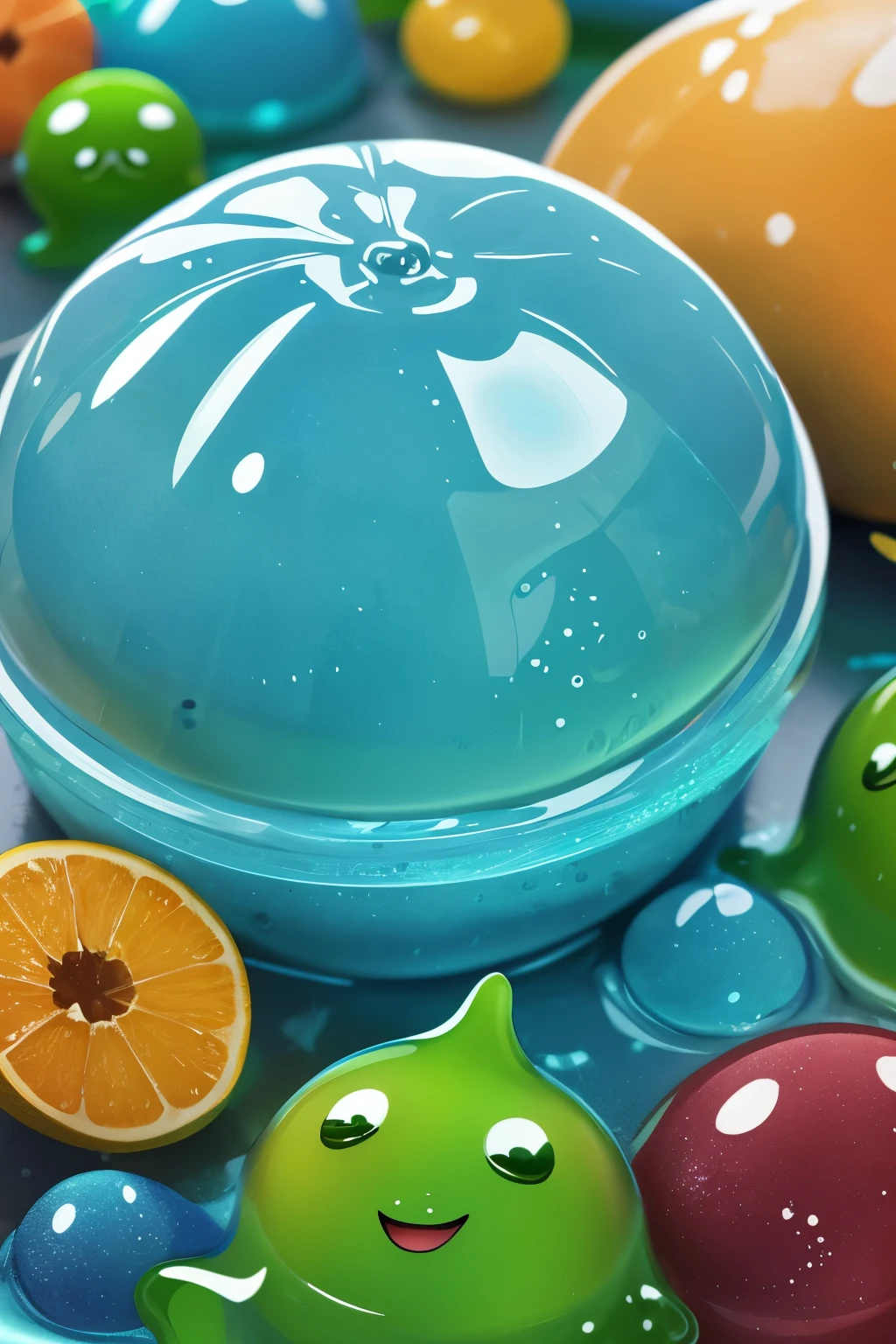 best quality, top quality, high resolution, ultra-detailed, extremely detailed, a slime, fantacy geometrical body charactor, minimalist cartoon, 